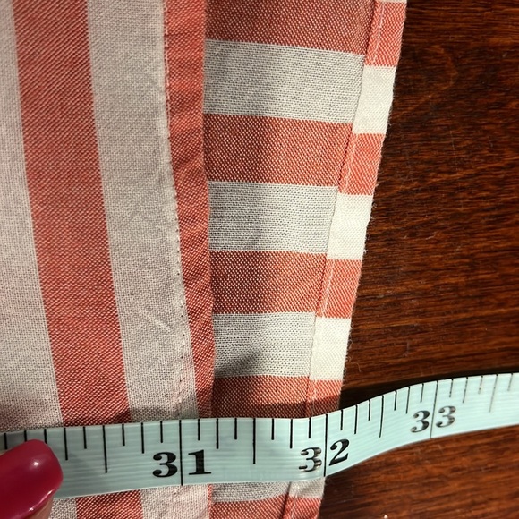 Chico’s Womens Tunic 3 Orange White Splice Stripes Button Up Button Cuff Pockets - Picture 13 of 14